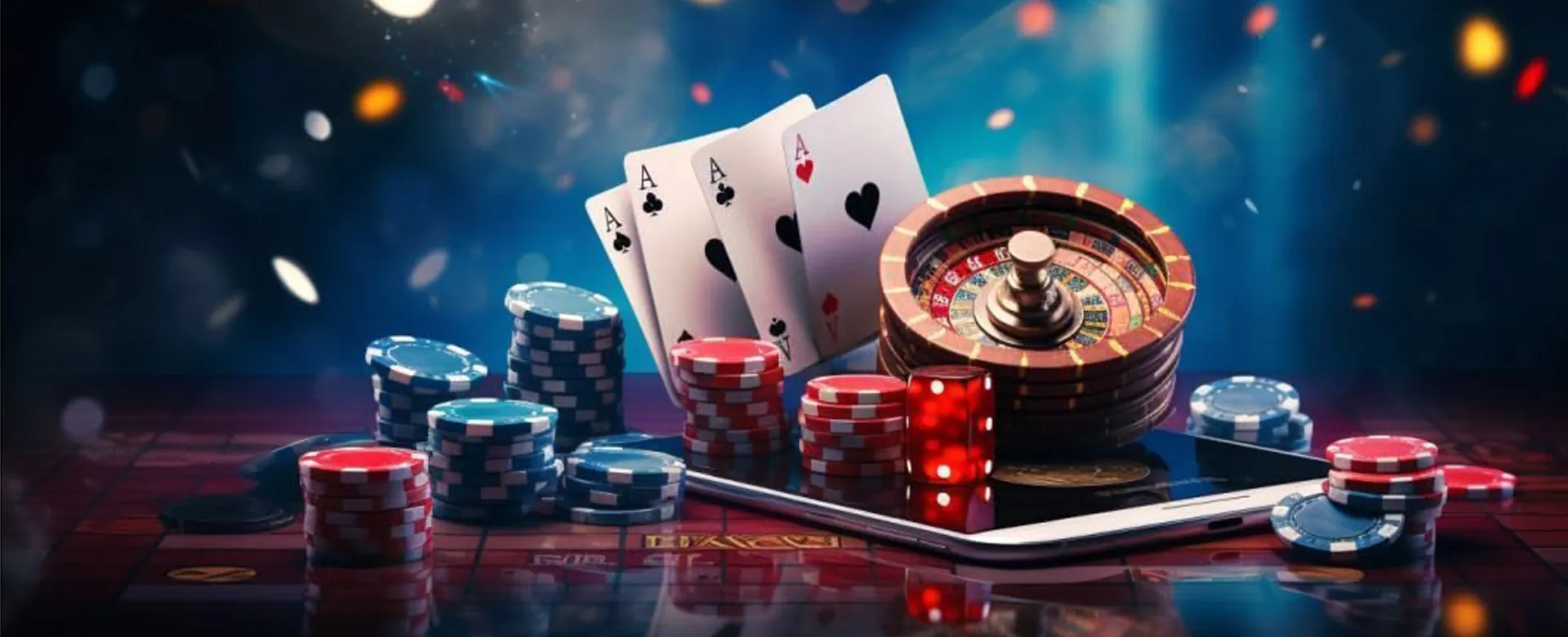 Dynamic overhead shot of a vibrant phdream online poker table with golden chips